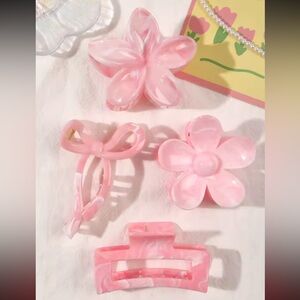 4pcs Floral Hair Clips Set - Pastel Pink